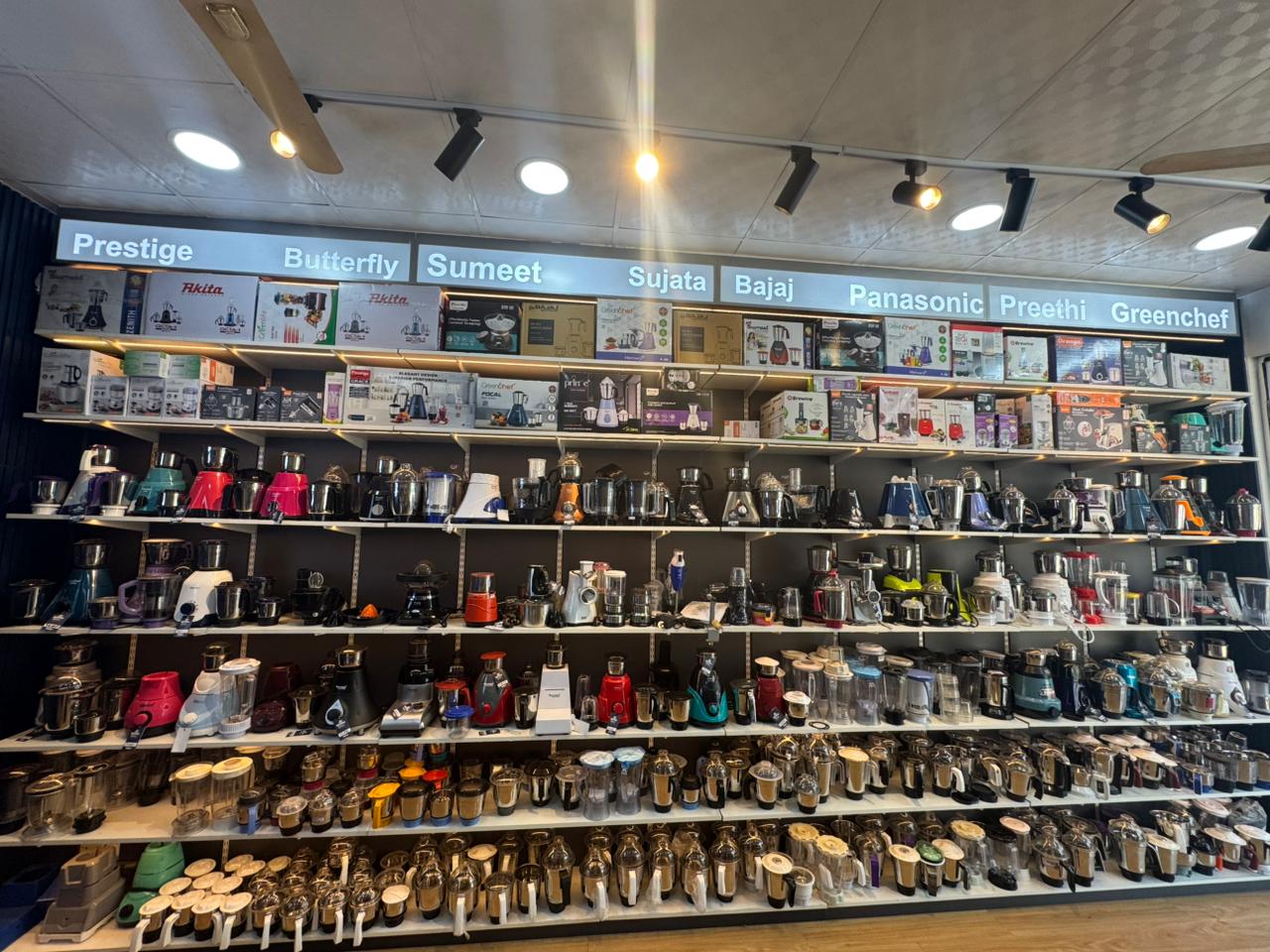 Mixie Kadai retail store — mixer grinders and spare parts on display in Jaffna